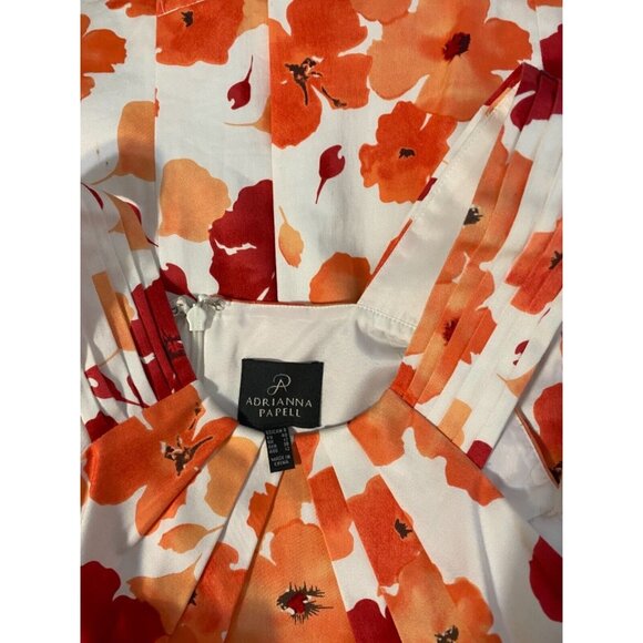 Adrianna Papell Dress Orange White Red 8 Stretch Sheath Sleeveless Floral Summer - Picture 6 of 9